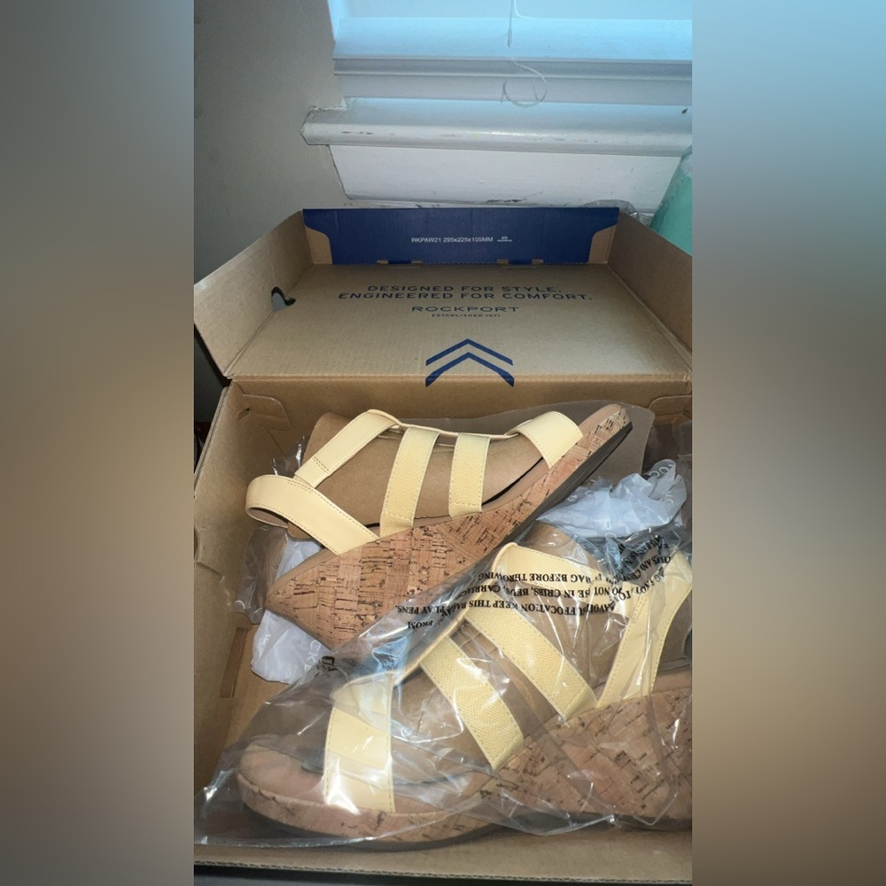 Rockport Yellow Strappy Wedge Sandals
